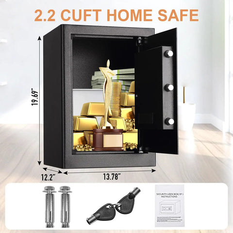 Fireproof And Waterproof Home Safe With Keypad Lock, 2.2 Cu Ft Large Lock Box Cabinet Safe, Solid Steel Construction, Pry Resistant Door And Concealed Hinges For Office, Hotel, And Home Use, open with valuables inside