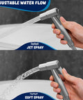 Handheld Bidet Sprayer For Toilet And Sink Faucet Attachment With 80 Inch Hose showing jet and soft spray modes