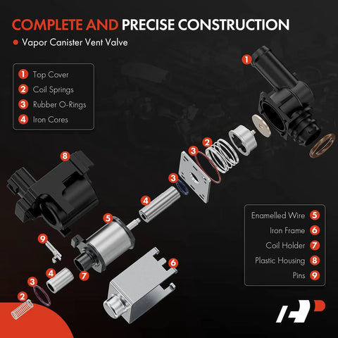 Exploded view of EVAP Canister Vent Solenoid Valve Replacement For Hyundai And Kia Sedans And SUVs Including Elantra, Sonata, Santa Fe.