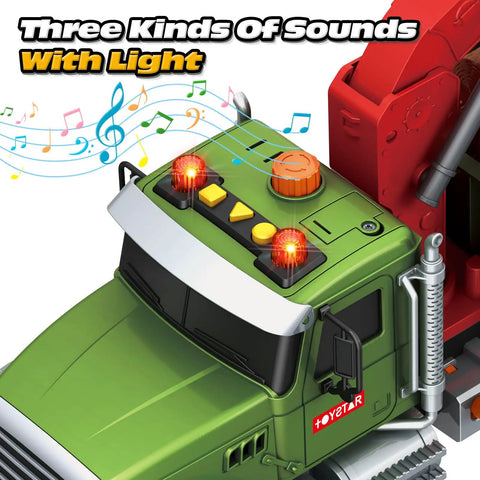 Farm Logging Truck Toy With Loading Crane And 6 Wood Trunks Lights And Sounds Friction Powered 15 Inch Vehicle control panel close-up