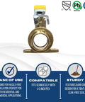 Front view of Five Pack 1 Inch PEX Shut Off Ball Valve With Drop Ear Full Port Lead Free Brass, Compatible With All PEX Tubing Brands