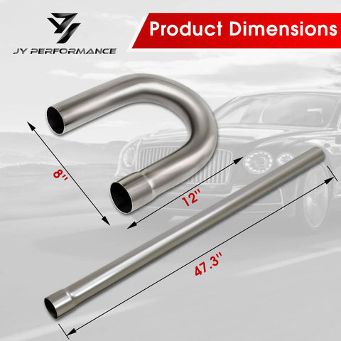 2.5 Inch Universal Mild Steel Exhaust Kit With Mandrel Bends 16 Gauge Piping, 47.3 Inch Pipe and 180 Degree U Bend shown