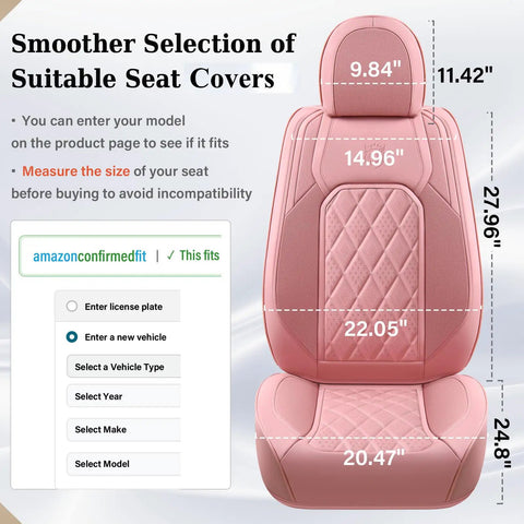 Pink Leather Car Seat Covers Full Set For Most Cars, Universal Waterproof Front And Back Seat Protector, dimensions guide.