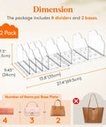 Dimensions of Purse Organizer For Closet Clear Handbag Storage Organizer With Adjustable Dividers Clutch Pouch Organizer Includes 2 Shelf Dividers For Sweaters Keeps Bags Upright Easy Access Neat shown