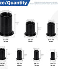 Detailed sizes of 320 Piece Rivet Nuts Kit Flat Head Rivnut Inserts Black Zinc Plated Carbon Steel Assortment