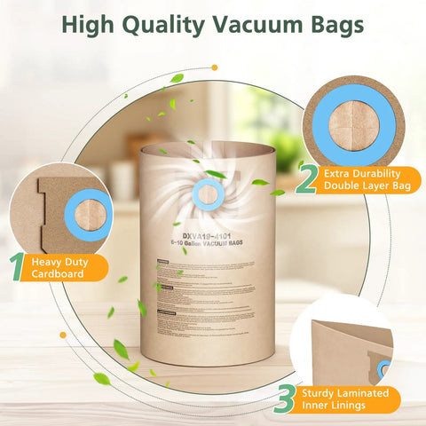 12 Pack Vacuum Bags For 6 To 10 Gallon Wet Dry Shop Vacuums No Fuss Heavy Duty Replacement Disposable Filter Bags, Durable Performance