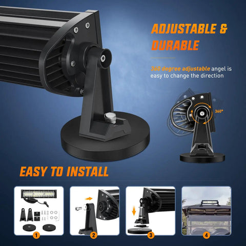 Side view of 13.5 Inch LED Light Bar Triple Row with Cigarette Lighter Plug and Play Wiring Magnetic Base Spot Flood Combo