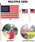12 Pack 12x18 Inch American Flags For Outdoors With Grounded Multi Purpose Flagpole And Handheld Options display diagram
