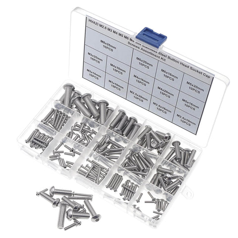 Dope Metric Socket Cap Screws Set 185-Piece Assortment Kit, M2.5 to M8 sizes in open case with label and various sections.