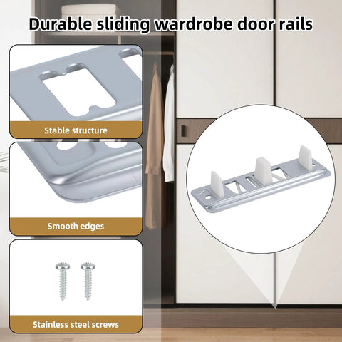 8 Pack Sliding Closet Door Floor Guides Set With 4 Metal Bases, 4 Plastic Plates And 8 Screws For Bypass Bottom Track Rails