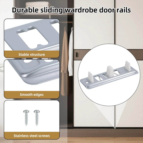 4 Pack Sliding Closet Door Floor Guides Bypass Bottom Track Rails Set With Metal Base Plastic Plates And Screws display