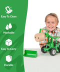 1 To 20 Scale Farm Tractor With Hay Bale And Bucket Attachment, Green Toy Tractor With Moving Front Arms, Rear Hitch For Round Baler
