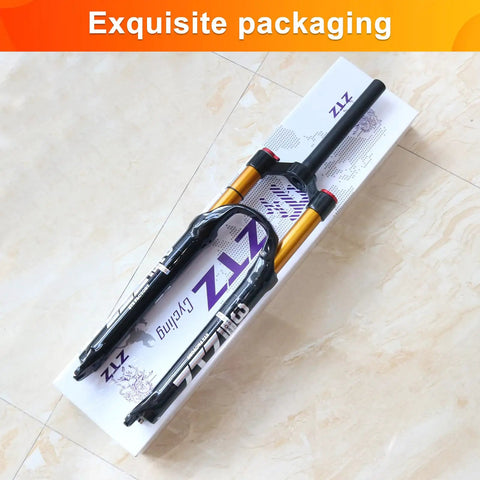 Ultralight Air Suspension Front Fork for XC/AM Mountain Bikes, 120mm travel, 9mm x 100mm QR, shown in packaging