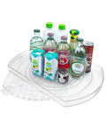 Rotating Lazy Susan Turntable Organizer Rectangular 16.5 Inch By 11.1 Inch For Fridge Pantry And Countertop with assorted bottles