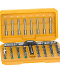 42 In 1 Magnetic Screwdriver Set With 8 45mm Heads And 32 25mm Bits displayed in a yellow case