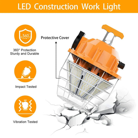 150W LED Temporary Work Light With 24,750 Lumens Beast Bright Daylight 5000K for Construction Job Sites IP65 in protective cage