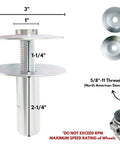 Pro Level Airway Buffing Wheel Extension Adapter For Angle Grinders And Rotary Buffers With 5 8 11 American Threads showing measurements and components.