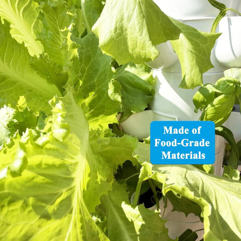Dope Space Saving Indoor Hydroponic Tower Garden with lettuce visible, made of food-grade materials for growing herbs and veggies.