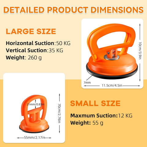 Product dimensions of large and small pullers from the 2026 Upgraded Car Dent Repair Kit 3 Pack With Beefed-Up Dent Puller And Suction Cup Tools
