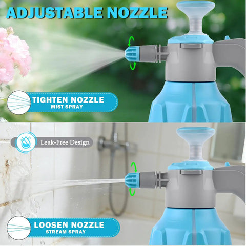 Hand Pump Sprayer 1/2 Gallon Leak Proof Water Mister With Adjustable Nozzle showing mist and stream spray modes