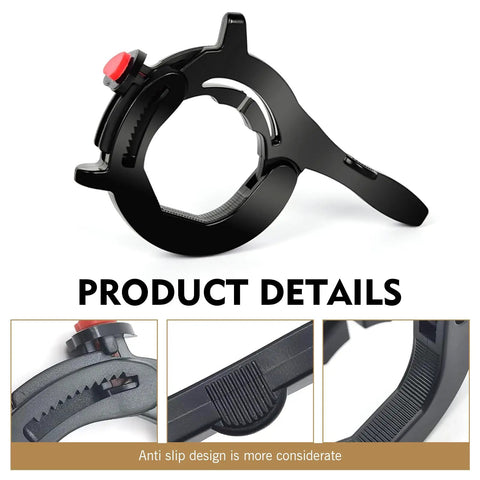 Universal Motorcycle Throttle Cruise Control Assist Anti Slip Grip Lock Clamp detailed view, showing black material and design.