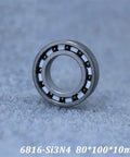 Top Shelf Si3N4 Full Ceramic Ball Bearing Smooth As Silk Deep Groove Construction 80X100X10 Millimeter shown from the side.
