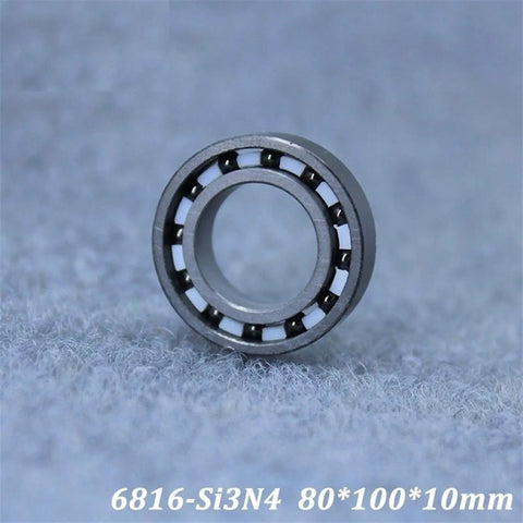 Top Shelf Si3N4 Full Ceramic Ball Bearing Smooth As Silk Deep Groove Construction 80X100X10 Millimeter shown from the side.