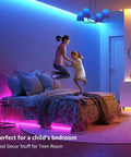 Room with 65.6 Foot Ultra Long RGB LED Strip Lights With Remote Control, glows in pink and blue, ideal for a child's lit bedroom vibe