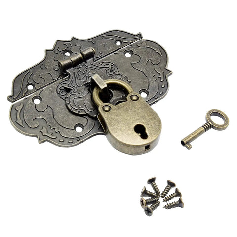 Antique Brass Hasp Clasp With Screws For Jewelry Box And Wooden Case Retro Style Decorative Latch Lock For Vintage Furniture Embossed Ornate Hardware Decor