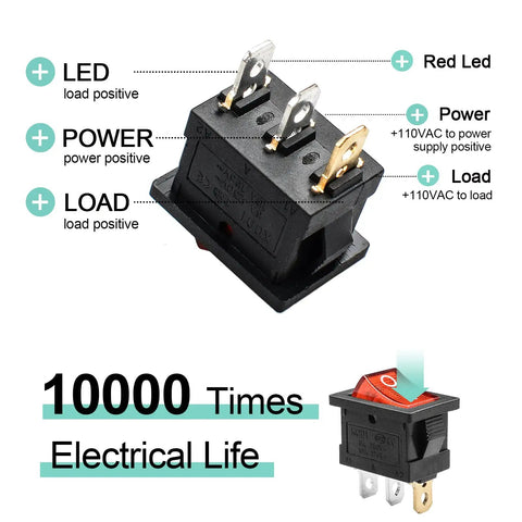 Red LED Boat Rocker Toggle Switch 12 to 24V SPST On Off 3 Pin 2 Position Snap Action 20A Built For Marine Boats Cars Treadmills