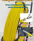Close-up of 6Mm Fiberglass Fish Tape With Steel Reel Stand, showing yellow fiberglass coil and metal head for electrical installations.