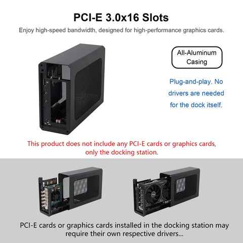 External Egpu Enclosure With Thunderbolt 4 Usb4 Compatibility And 240W Power Supply showcasing all-aluminum casing and PCI-E 3.0x16 slots.