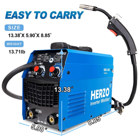 Beast 140 Amp Flux Core MIG Welder 3 In 1 MIG MMA Lift TIG features and dimensions with blue casing