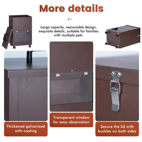 Rock Solid Gravity Dog Food Dispenser For Large Breed Pups 45 Lb Capacity showing thickened galvanized metal with clear window and secure lid.