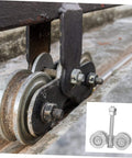 Close-up of Heavy Duty Sliding Door Wheel Set With Steel Track Roller For Barn Doors And Wardrobes installed on rail