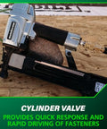Half Inch Crown Stapler For Insulation Sheathing And Subfloor Install 16 Gauge Nailer with Fast Cylinder Valve on Wood Surface