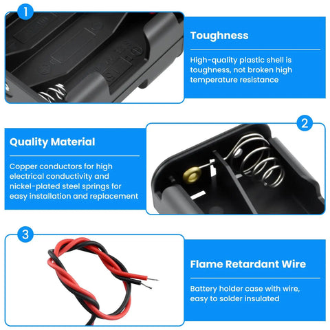 Kickstart Your Diy Electronics Projects With This Solid Gear Four Pack Aa Battery Holder Case Kit Featuring 3V 6V 9V 12V Options with durable plastic and copper wires.