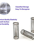 Close-up of 240-Piece Small Compression Springs Assortment Kit With 15 Different Sizes In 304 Stainless Steel, silver finish