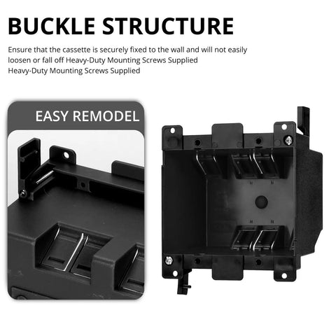 PVC 2 Gang Old Work Box Deep 25 Cu In Electrical Box with buckle structure for secure mounting, shown from top angle.