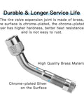 High quality chrome-plated brass valve stem extender with 45 degree angle for Schrader tires, dual wheels on cars, RVs, trailers.