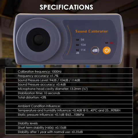 Pro Grade Battery Operated Sound Level Calibrator For Decibel Meters With Three Calibration Levels 114dB 104dB And 94dB At 1KHz Compact 13.2mm Cavity
