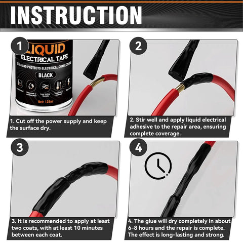 Liquid Electrical Tape Sealant For Outdoor And Indoor Wires Waterproof Insulation Glue That Quick Dry Temperature Resistant Electrical Coating For Electronics And Equipment 125ml applied to red wire, black coating drying process