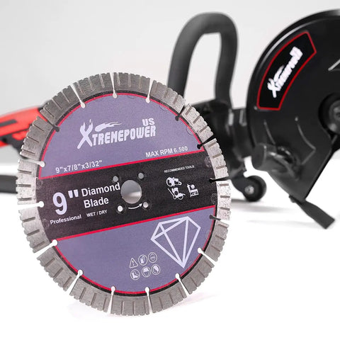 9-Inch Electric Concrete Saw With a Beefy 1800W Motor, Circular Cut Off Tool showing 9-inch diamond blade, red and black design