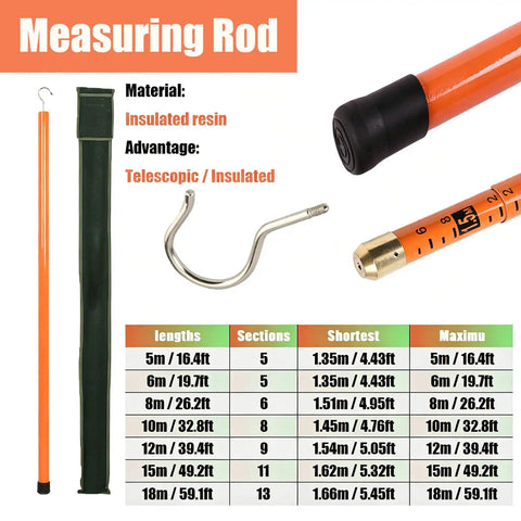 Adjustable Surveying Rod Pro-Grade Aluminum Pole Extends From 16.4 To 59.1 Ft 4-13 Sections Lightweight Yet Durable For Construction