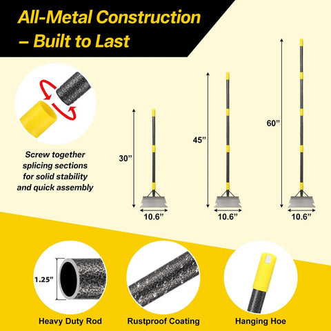 Heavy Duty Flat Shovel Ice Scraper For Winter Cleanup Snow Shovel For Driveways And Sidewalks Stainless Steel Multifunction Floor Scraper image showing adjustable handle measurements and features
