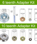 Dimensions and components of 6 and 10 teeth adapter kits for Heavy Duty 9 Inch Brush Cutter Blade Kit With 20 Teeth Metal Blades