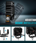 LED Pod Light Kit Two Pack 2.8 Inch 20W Square Offroad Lights adjustable secure installation with mounting hardware