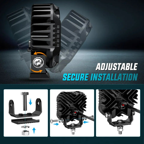 LED Pod Light Kit Two Pack 2.8 Inch 20W Square Offroad Lights adjustable secure installation with mounting hardware