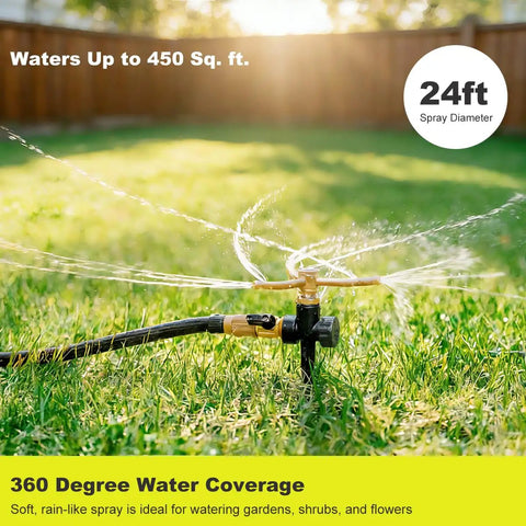 Heavy Duty Metal Lawn Sprinklers Two Pack With Spike Base Automatic Rotary 3 Arm Garden Sprinkler System 360 Degree Coverage