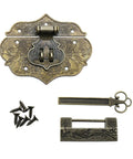 Vintage Flower And Bird Padlock Kit with toggle latch hasp, key, screws, and brass buckle for cabinets and toolbox decorative use.